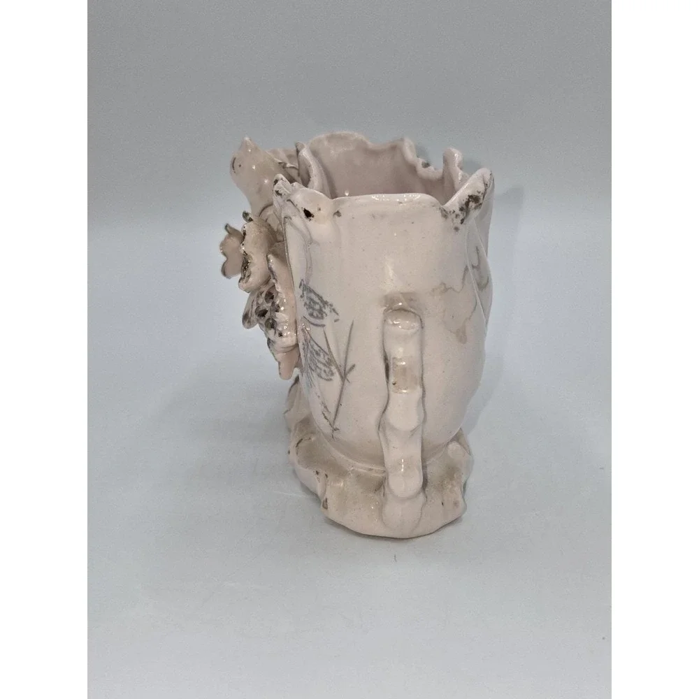 Vintage Pink Lusterware Planter‎ Bird Floral Gold Trim Ceramic Jardiniere 7